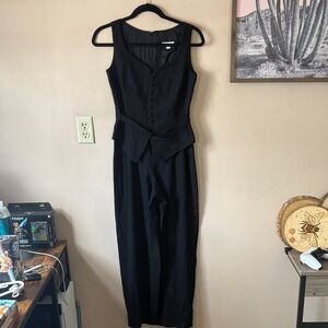 80’s Vintage Ann Taylor Black Embroidered Tailored Jumpsuit Size 2